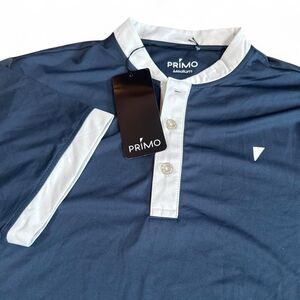 Primo Golf Apparel Two Tone Navy Blade Collar Polo Shirt Men's Medium M NWT!